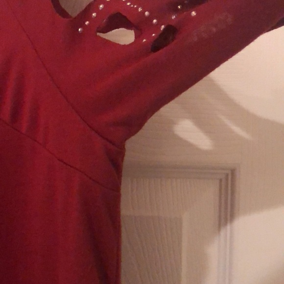 Wine Crisscross-Sleeve Zip-Front V-Neck Tunic XL - Picture 6 of 10